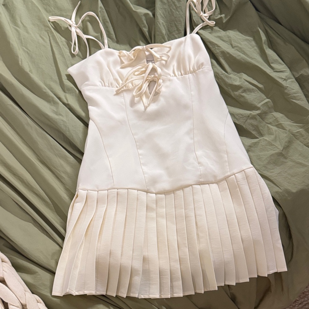 Peppermayo Cream Mini Dress with Pleated Skirt - Picture 1 of 1